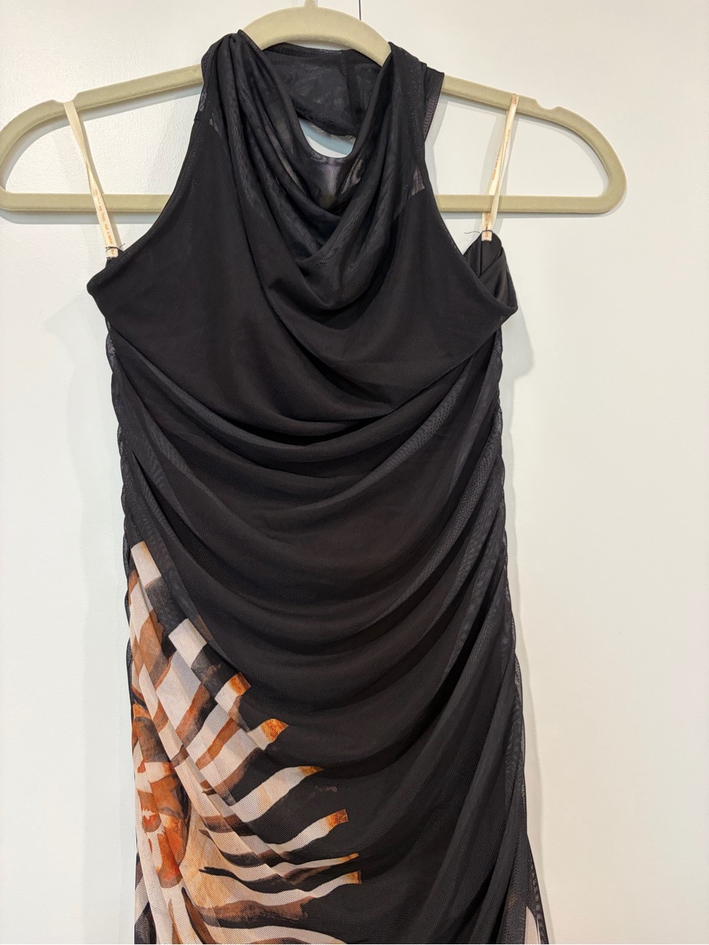 FARM RIO. Black & Tan Sun-Print Draped Evening Dress - Picture 5 of 7